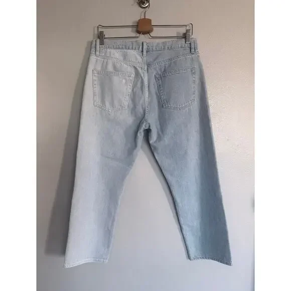 FRAME like new split screen light wash denim Le Slouch straight cropped jeans - Picture 4 of 11